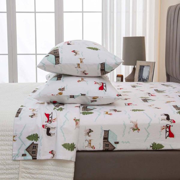 Freshfolds Cotton Pups With Hats Holiday 4pc. Flannel Sheet Set alternate view