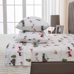 Freshfolds Cotton Pups With Hats Holiday 4pc. Flannel Sheet Set alternate view