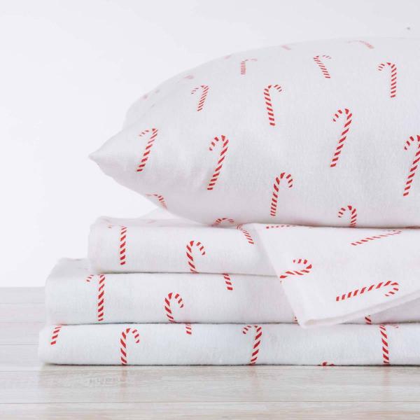 Freshfolds Premium Cotton Candy Cane Winter Bed Sheet Set
