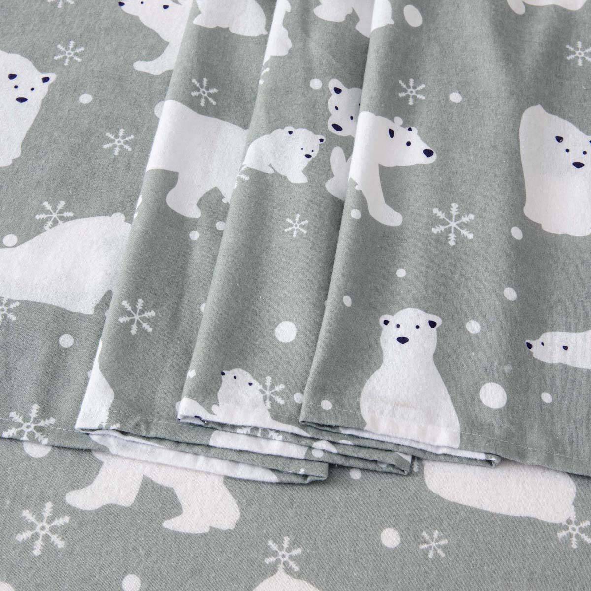 Freshfolds Cotton Grey Polar Bear Winter 4pc. Flannel Sheet Set