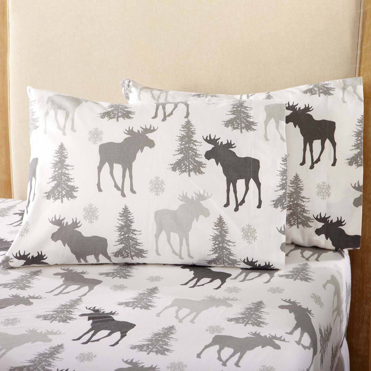 Freshfolds Cotton Moose Winter 4pc. Flannel Sheet Set