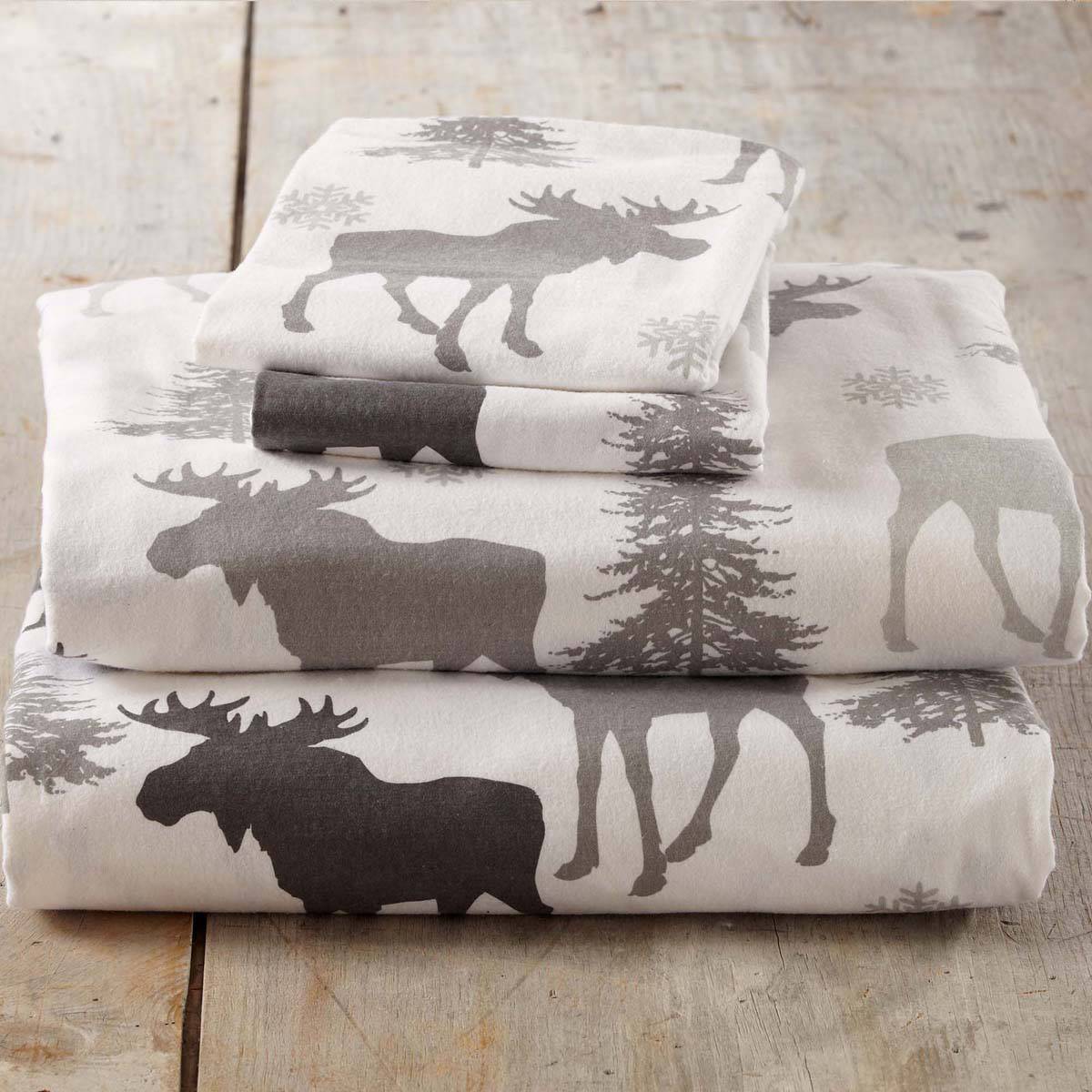 Freshfolds Cotton Moose Winter 4pc. Flannel Sheet Set