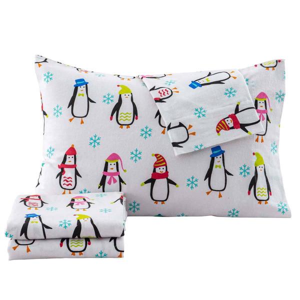 Freshfolds Cotton Penguins Winter 4pc. Flannel Sheet Set