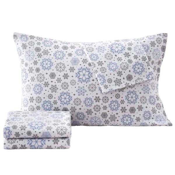 Freshfolds Cotton Snowflakes Winter 4pc. Flannel Sheet Set