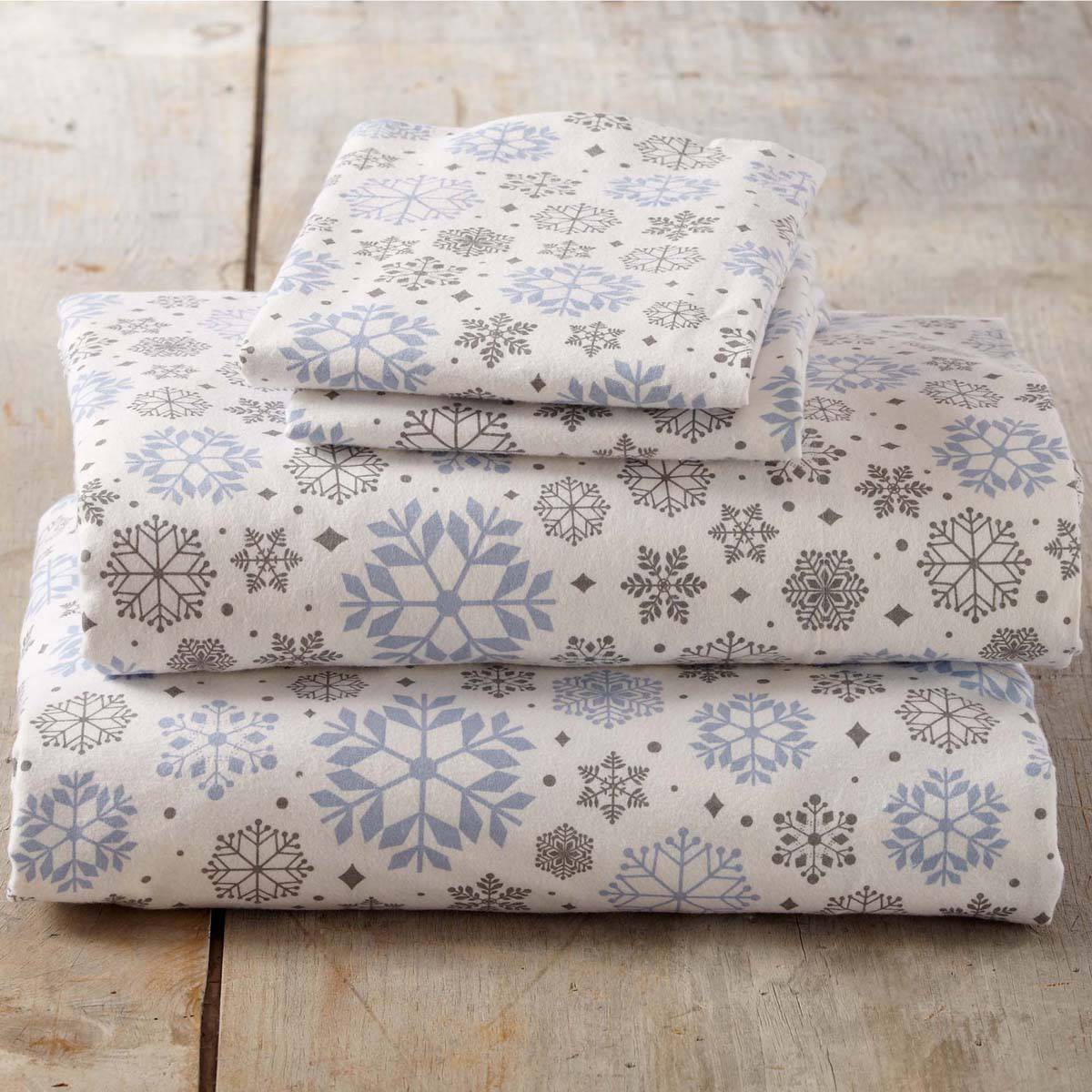 Freshfolds Cotton Snowflakes Winter 4pc. Flannel Sheet Set