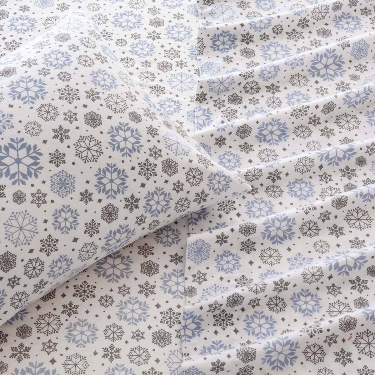 Freshfolds Cotton Snowflakes Winter 4pc. Flannel Sheet Set