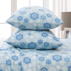 Freshfolds Cotton Blue Snowflake Winter 4pc. Flannel Sheet Set alternate view