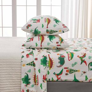 Freshfolds Cotton Christmas Dinosaur 4pc. Flannel Sheet Set alternate view