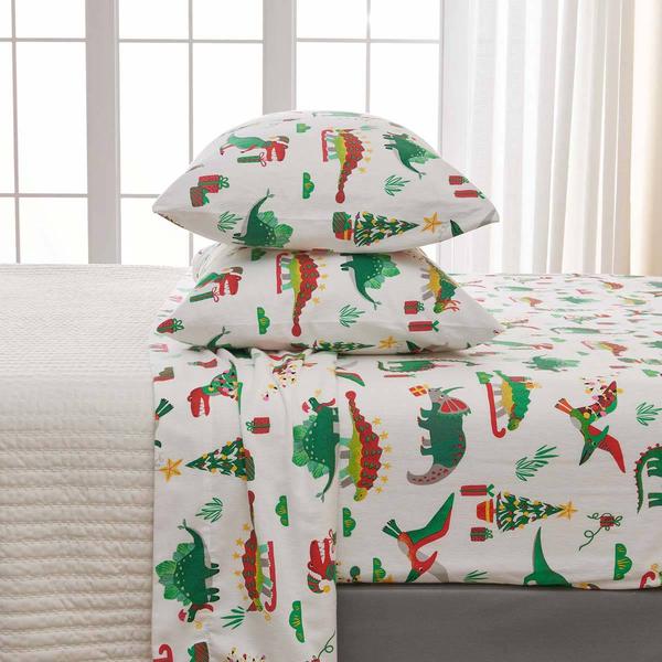 Freshfolds Cotton Christmas Dinosaur 4pc. Flannel Sheet Set alternate view