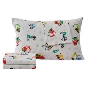Freshfolds Cotton Christmas Toy Trucks 4pc. Flannel Sheet Set