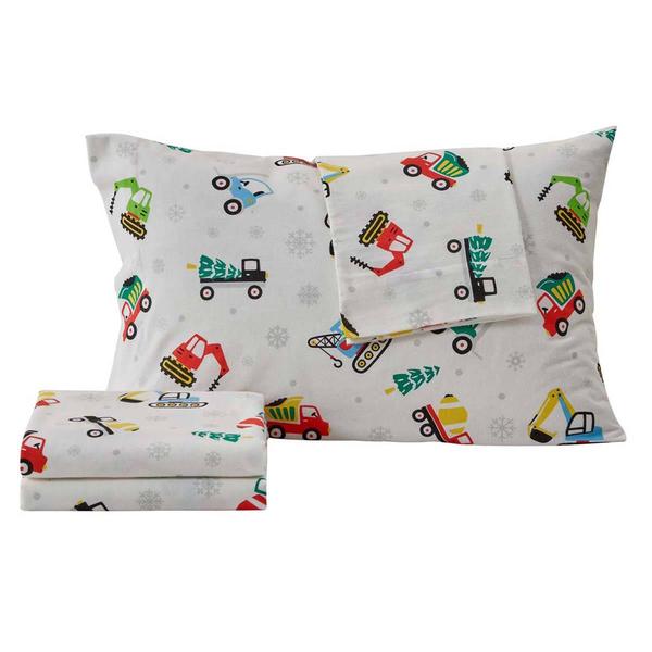 Freshfolds Cotton Christmas Toy Trucks 4pc. Flannel Sheet Set