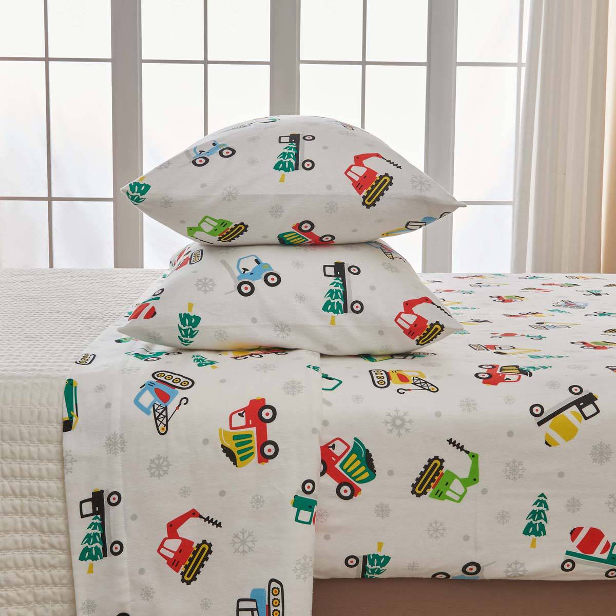 Freshfolds Cotton Christmas Toy Trucks 4pc. Flannel Sheet Set