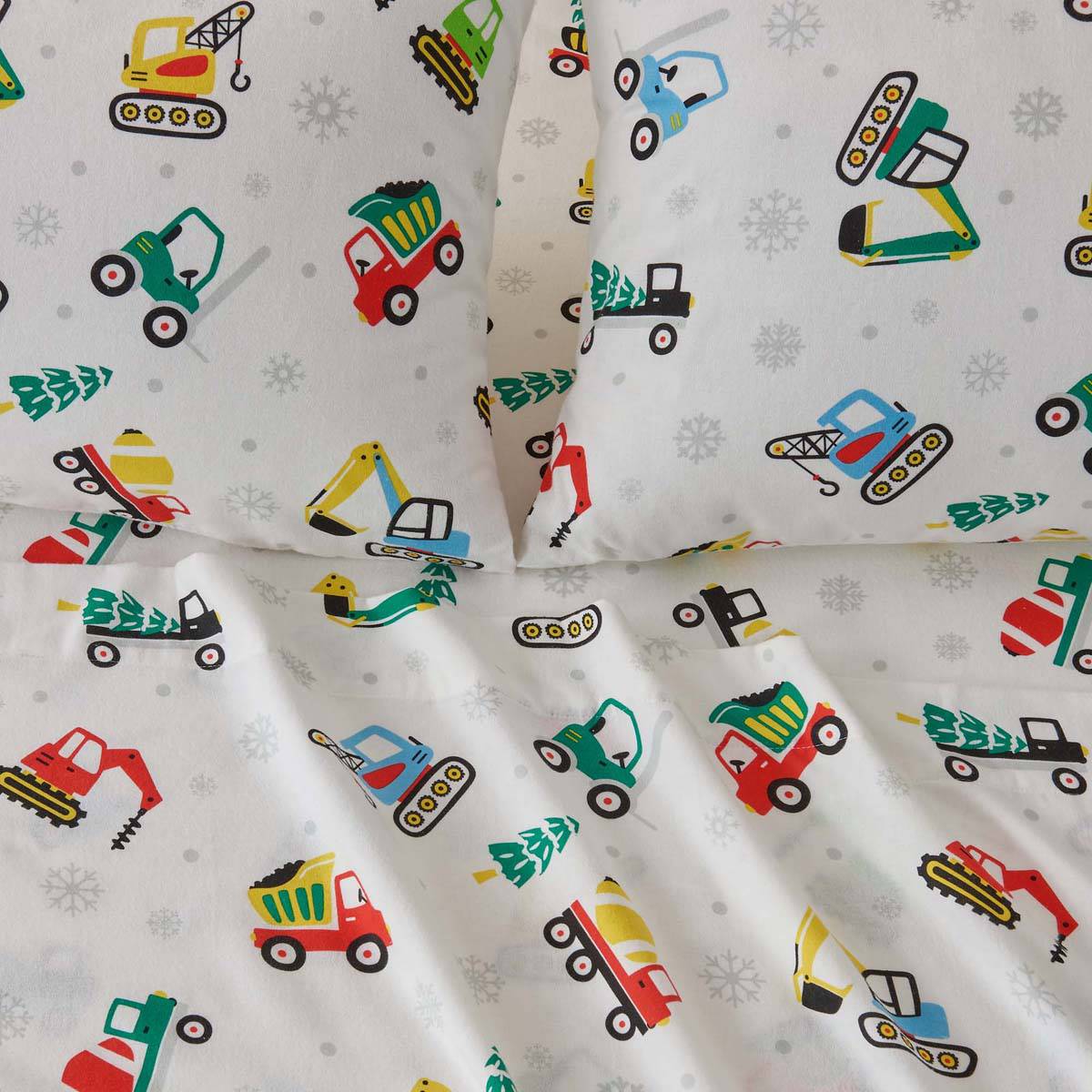 Freshfolds Cotton Christmas Toy Trucks 4pc. Flannel Sheet Set