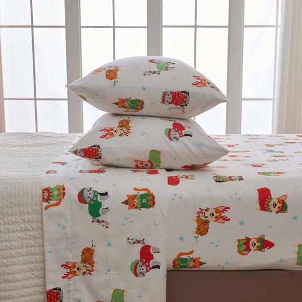 Freshfolds Cotton Dog and Cat Christmas 4pc. Flannel Sheet Set alternate view