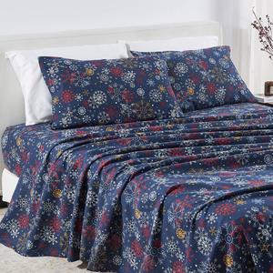 Freshfolds Premium Cotton Flannel New Snowflake 4pc. Sheet Set
