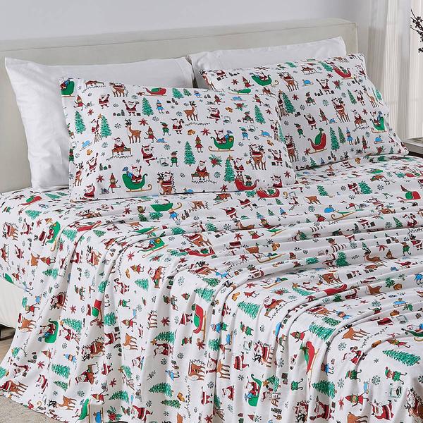 Freshfolds Cotton Santa Joy Holiday 4pc. Flannel Sheet Set