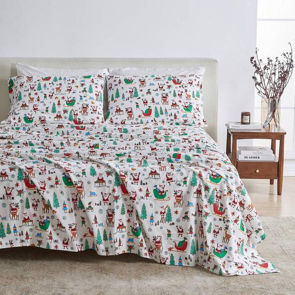 Freshfolds Cotton Santa Joy Holiday 4pc. Flannel Sheet Set alternate view
