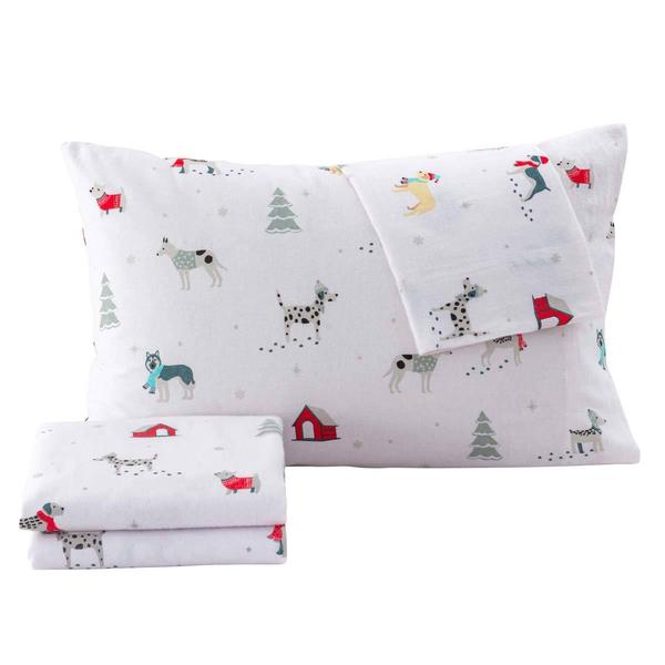 Freshfolds Cotton Pups in the Snow Holiday 4pc. Flannel Sheet Set
