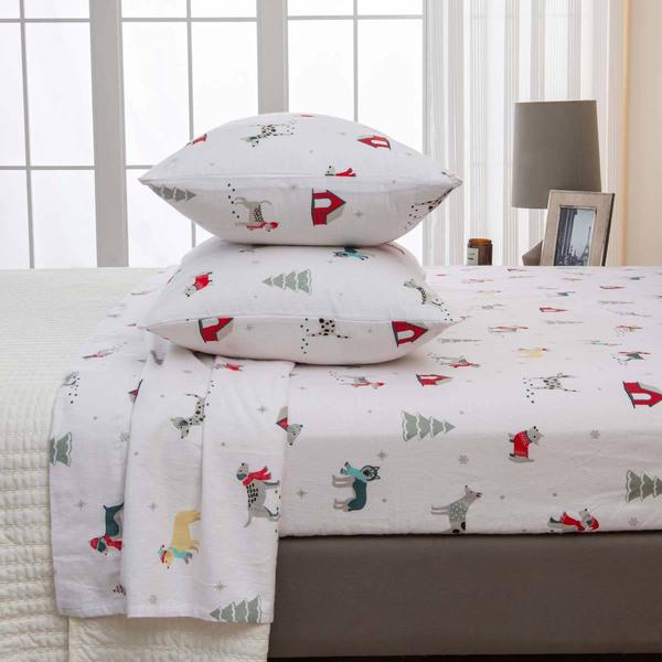 Freshfolds Cotton Pups in the Snow Holiday 4pc. Flannel Sheet Set alternate view