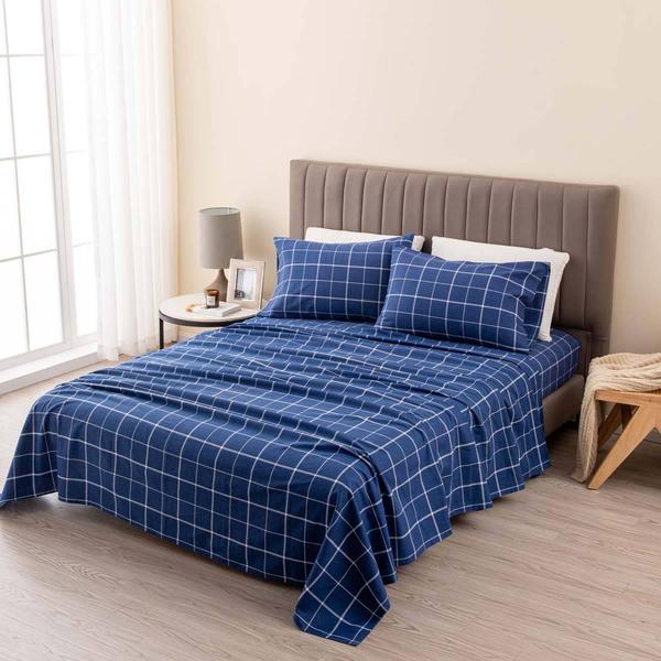 Freshfolds Turkish Cotton Blue Windowpane Flannel 4pc. Sheet Set alternate view