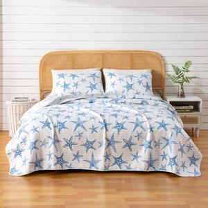FreshFolds Trinidad 3pc. Reversible Blue Starfish Quilt Set