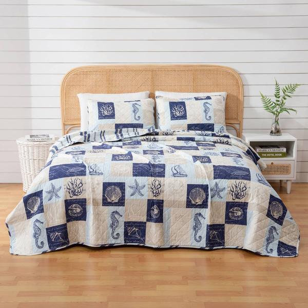 FreshFolds Caspian 3pc. Reversible Patchwork Quilt Set