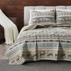 FreshFolds Yosemite 3pc. Reversible Wildlife Stripe Quilt Set