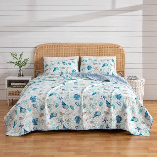 FreshFolds 3pc. Seashell Coastal Reversible 3pc. Quilt Set