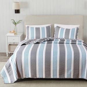 FreshFolds St. Croix 3pc. Reversible Coastal Stripe Quilt Set