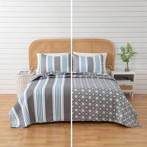 FreshFolds St. Croix 3pc. Reversible Coastal Stripe Quilt Set alternate view