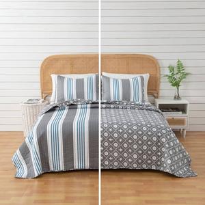 FreshFolds St. Croix 3pc. Reversible Coastal Stripe Quilt Set alternate view