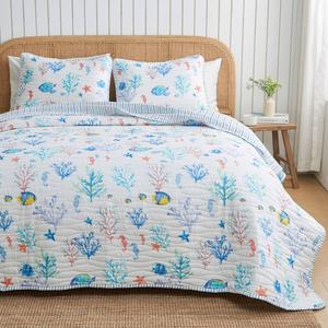 FreshFolds Ryanne 3pc. Reversible Coral & Fish Quilt Set