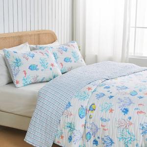 FreshFolds Ryanne 3pc. Reversible Coral & Fish Quilt Set alternate view
