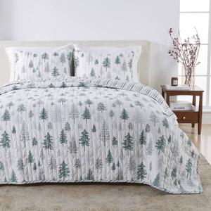 FreshFolds Matthew 3pc. Reversible Trees & Striped Quilt Set