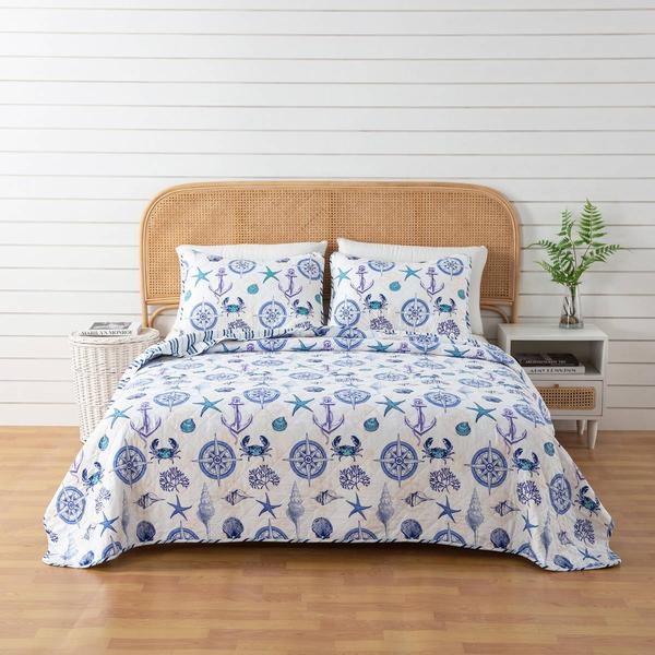 FreshFolds Azure 3pc. Reversible Nautical Quilt Set