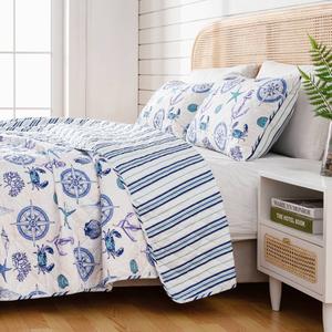 FreshFolds Azure 3pc. Reversible Nautical Quilt Set alternate view