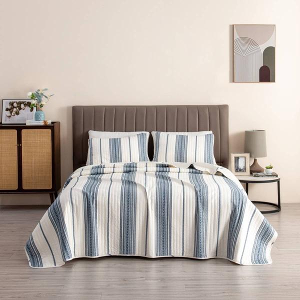 FreshFolds 3pc. Farmhouse Inspired Striped Reversible Quilt Set