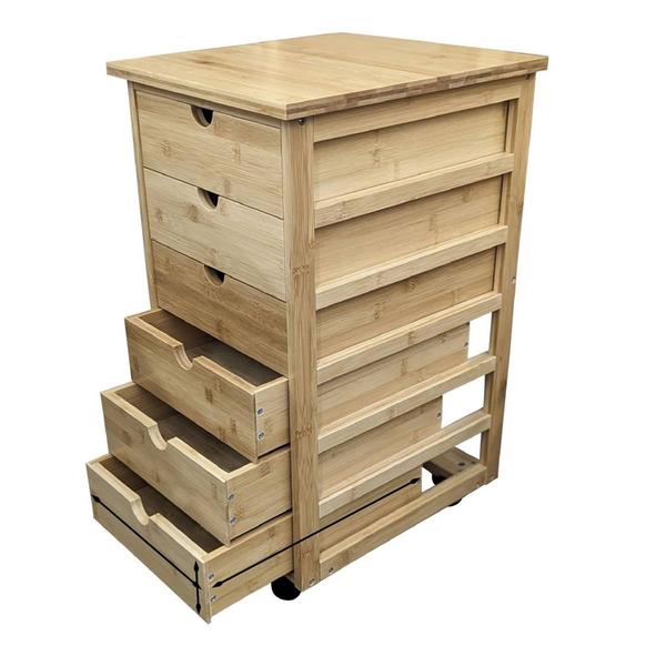 eccostyle(tm) Solid Bamboo 6 Drawer Rolling Cart