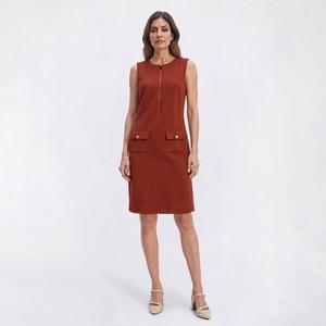 Womens Vivid Aura Sleeveless Zip Neck Diamond Knit Sheath Dress