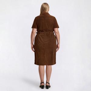 Plus Size Vivid Aura Short Sleeve Corduroy Belted Sheath Dress alternate view