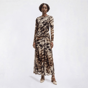Womens Vivid Aura Long Sleeve Leopard Twist Waist Maxi Dress