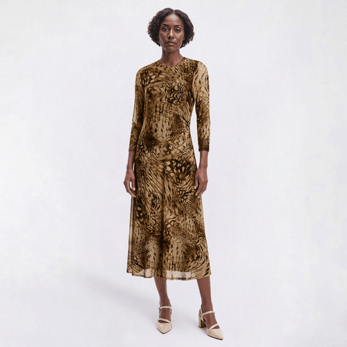 Womens Vivid Aura 3/4 Sleeve Feather Mesh Midi Dress alternate view