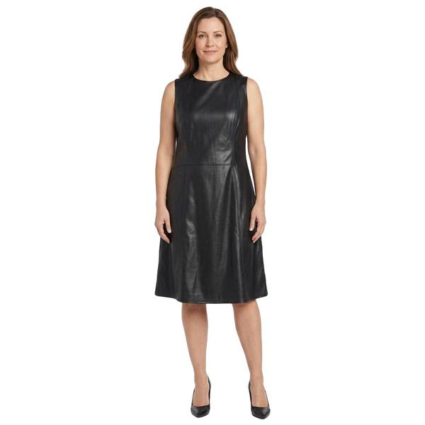 Plus Size Vivid Aura Sleeveless Faux Leather Sheath Dress