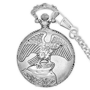 Mens Silver Alloy Engraved Eagle Pocket Watch - 37740