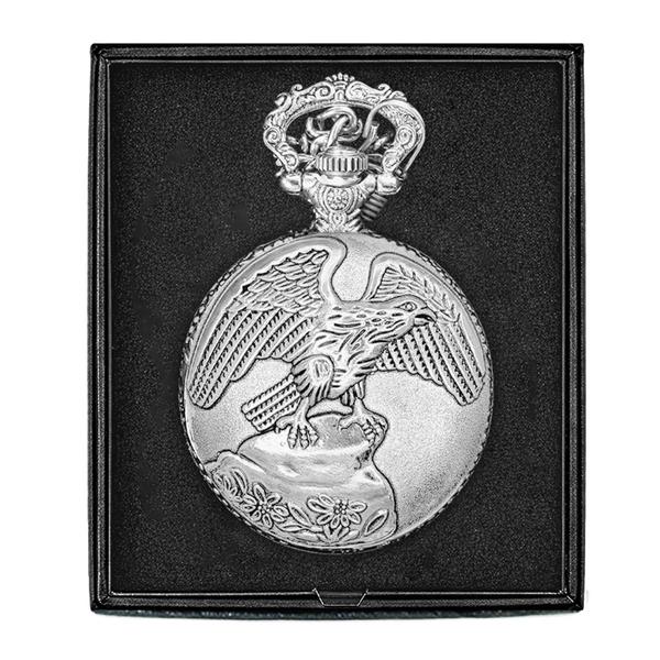 Mens Silver Alloy Engraved Eagle Pocket Watch - 37740 alternate view