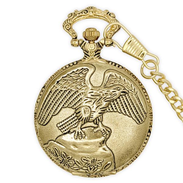 Mens Gold Alloy Engraved Eagle Pocket Watch - 37741