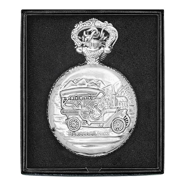 Mens Silver Alloy Engraved Car Pocket Watch - 37742 alternate view