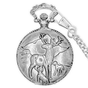 Mens Silver Alloy Engraved Deer Pocket Watch - 37744