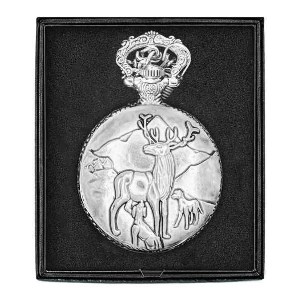Mens Silver Alloy Engraved Deer Pocket Watch - 37744 alternate view
