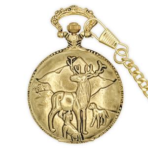 Mens Gold Alloy Engraved Deer Pocket Watch - 37745